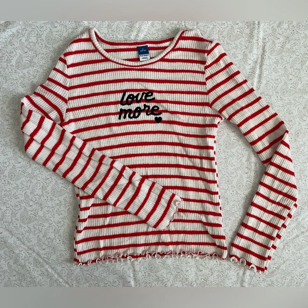 Old Navy Long Sleeve Tees Lot Of 3 Girls Sz L (10-12) Curled Hem Ribbed Striped
